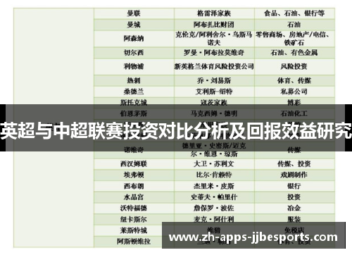 英超与中超联赛投资对比分析及回报效益研究 英超与中超联赛投资对比分析及回报效益研究
