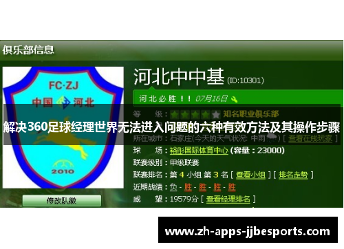 解决360足球经理世界无法进入问题的六种有效方法及其操作步骤